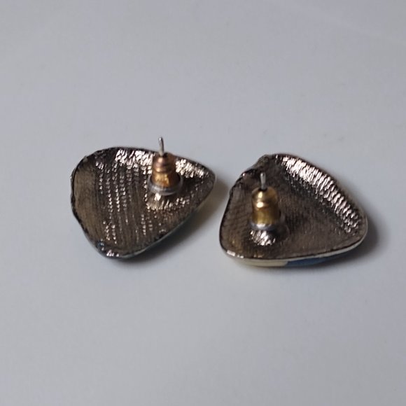 Vintage Blue And Cream Triangular Stud Earrings - Picture 9 of 13